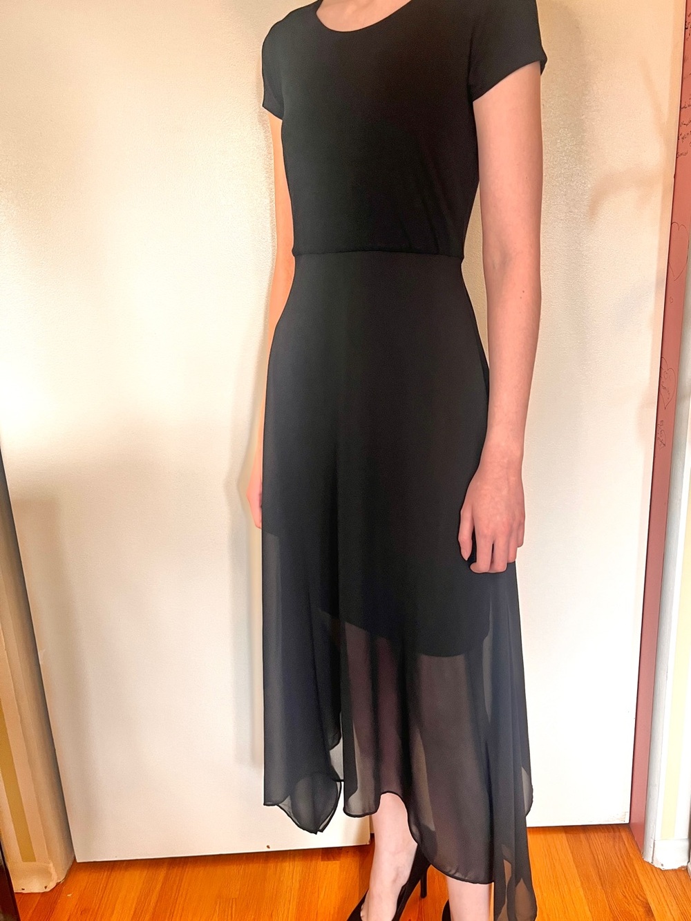 Vince Camuto Black Asymmetrical Hem Midi Dress